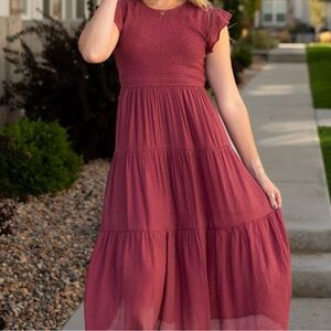 Perch By Blu Pepper • Plus Size Smocked Tiered Midi Dress Size 3X